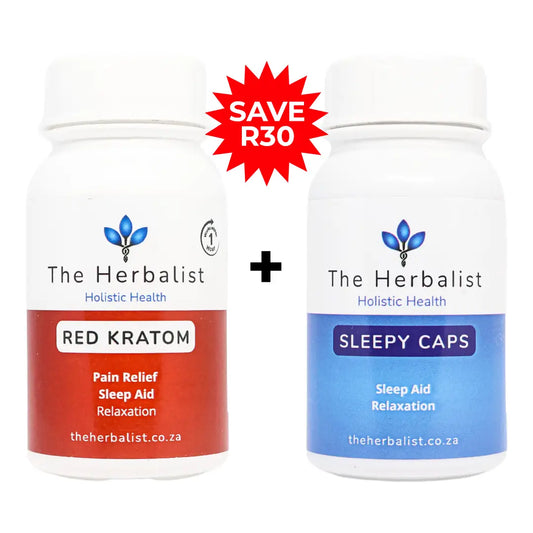 The Ultimate Sleep Bundle by The Herbalist. Red Kratom & Sleepy Caps capsules.