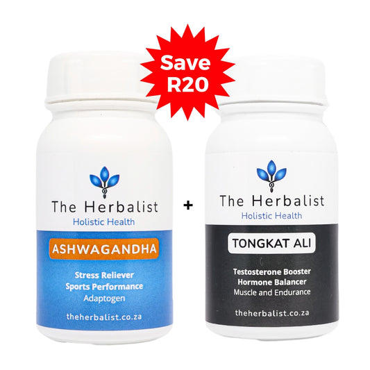 Testosterone and Muscle Building Bundle from The Herbalist. Ashwagandha capsules & Tongkat Ali capsules.